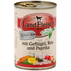 LandFleisch консерви для собак похилого віку з домашньою птицею, рисом і паприкою, 400 г