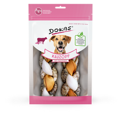 Ласощі для собак Dokas - Жувальна косичка зі шкіри корови і риби, риба, яловичина, 120 г
