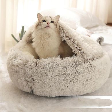 Плюшевая лежанка Люпосанчик Brown Plush Pet Bed для котов и собак, d - 40 см, XS
