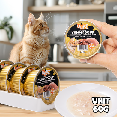 Суп для кошек UNIQ PETS CAT WET FOOD YUMMY SOUP с куриными кусочками и мясом утки, 60 г