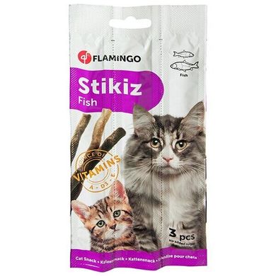 Ласощі (стики) для котів і кошенят Flamingo Stikiz Fish зі смаком риби, риба, 3х15 г