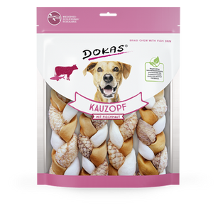 Лакомство для собак Dokas - Жевательная косичка из кожи коровы и рыбы, говядина, рыба, 240 г, Упаковка производителя