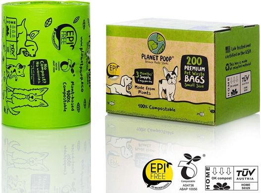 Біорозкладні пакети Planet Poop для собак дрібних порід, без аромату, 200 шт.