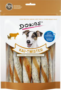 Лакомство для собак Dokas - Жевательные палочки из говяжьей шкуры и куриного филе, говядина, курица, 200 г