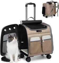 Візок-рюкзак для переноски собак і котів Voyager Pet LVGB2010 з телескопічною ручкою і 4-ма колесами, Коричневий, 41х30х48 см