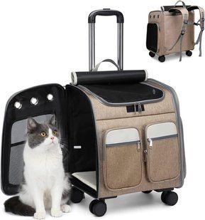 Тележка-рюкзак для переноски собак и котов Voyager Pet LVGB2010 с телескопической ручкой и 4-мя колесами, Коричневый, 41х30х48 см