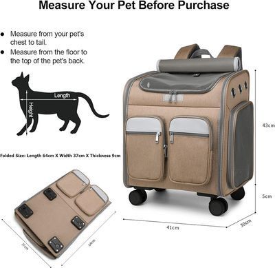 Тележка-рюкзак для переноски собак и котов Voyager Pet LVGB2010 с телескопической ручкой и 4-мя колесами, Коричневый, 41х30х48 см