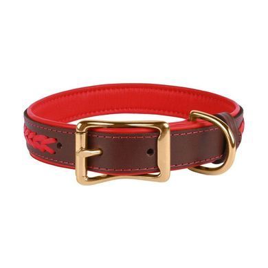 Нашийник для Собак Шкіряний BronzeDog Premium з Плетінням і Литий латунний фурнітура Коричнево-Червоний