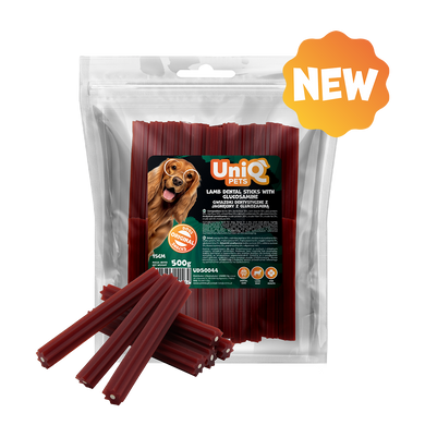 Лакомство для чистки зубов собак UniQ PETS DENTAL Зубные палочки с ягнятиной и глюкозамином 15 см, ягненок, 500 г