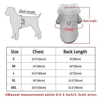 Демісезонна куртка з хутряним коміром для собак, 20 см, 32 см, S