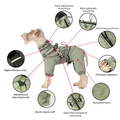 Теплый комбинезон для собак V.PET.B.R. Dog Apparel C837 Army Green, 49 см, 71 см, 49 см, 2XL