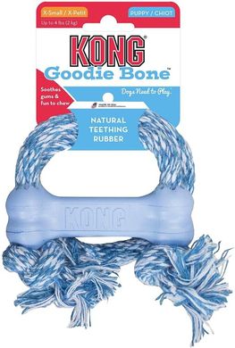 Жевательная кость для щенков KONG Puppy Goodie Bone с веревкой, Голубой, X-Small