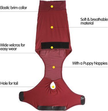 Гигиенические трусы/комбинезон для собак WanTalk Full Body Dog Diaper, Wine Red, 65-72 см, 88-105 см, 3XL