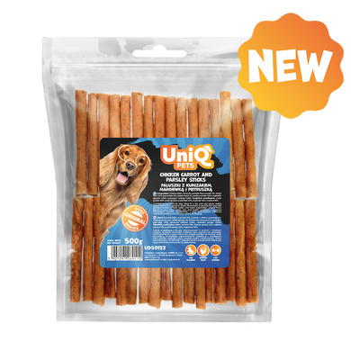 Лакомства для собак UniQ PETS стики из курицы, моркови и петрушки, 500 г