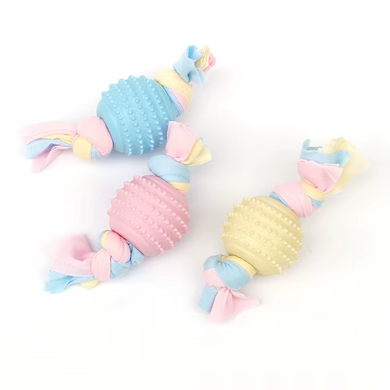 Жувальна іграшка для собак Derby Ribbed ball with cotton rope, Блакитний