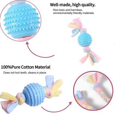 Жувальна іграшка для собак Derby Ribbed ball with cotton rope, Блакитний