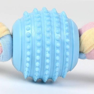 Жувальна іграшка для собак Derby Ribbed ball with cotton rope, Блакитний
