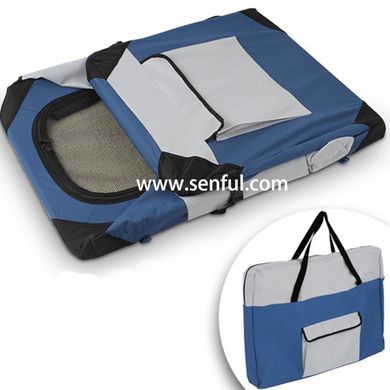 Мягкая клетка для собак SENFUL Pet Soft Crate с флисовым ковриком и чехлом, сине-серая, 50х35х35 см
