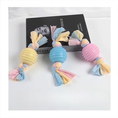 Жувальна іграшка для собак Derby Ribbed ball with cotton rope, Блакитний