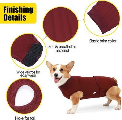 Гигиенические трусы/комбинезон для собак WanTalk Full Body Dog Diaper, Wine Red, 65-72 см, 88-105 см, 3XL