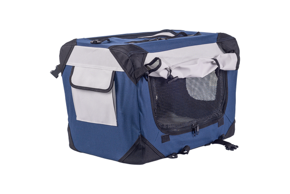 Мягкая клетка для собак SENFUL Pet Soft Crate с флисовым ковриком и чехлом, сине-серая, 50х35х35 см