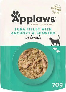 Вологий корм для котів Applaws Tuna Fillet with Anchovy & Seaweed in Broth (тунець з анчоусами і водоростями в бульйоні), 70 г