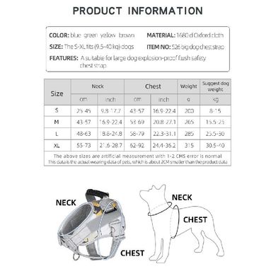 Нагрудна шлея для собак Reflective safety chest harness for pet dogs, Блакитний, Small