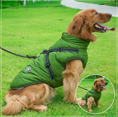 Светоотражающая зимняя куртка для собак Army Green, 21 см, 40 см, 26 см, S