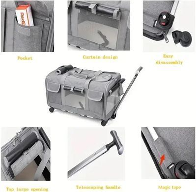 Сумка для перенесення Bestopet (Люпосанчик) Folding Pet Trolley Bag для котів і собак, Сірий, 60х39х44 см