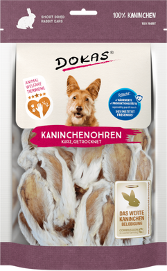 Лакомство для собак Dokas - Кроличьи ушки с мехом, кролик, 100 г, Упаковка производителя
