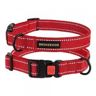 Нашийник для собак Bronzedog Сotton Рефлекторний х/б Брезент, Червоний, Medium
