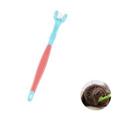 Зубна щітка з трьома головками для собак і цуценят, Блакитний
