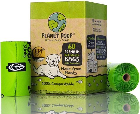 Біорозкладні пакети Planet Poop для собак без ручок і без запаху, 6 рулонов по 10 пакетов