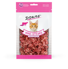 Ласощі для котів Dokas - Міні-стейки з яловичини, тріски і курячої печінки, тріска, яловичина, 40 г, Упаковка виробника