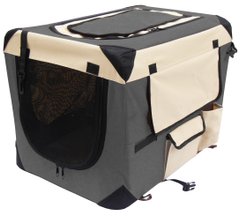 М'яка клітка для собак SENFUL Pet Soft Crate з флісовим килимком та чохлом, сіро-бежева, 50х35х35 см