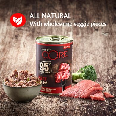 Консервы для собак Wellness CORE 95% Single Protein, Beef with Broccoli с говядиной, 400 г