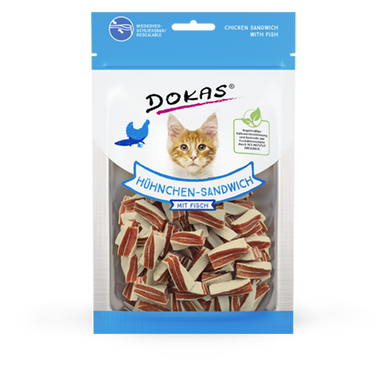 Ласощі для котів Dokas - Курячі сендвічі з тріскою, курка, тріска, 70 г, Упаковка виробника