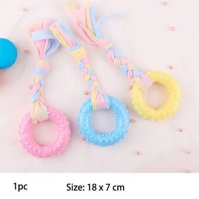 Жувальна іграшка для собак Derby Ribbed ring with cotton rope, Блакитний