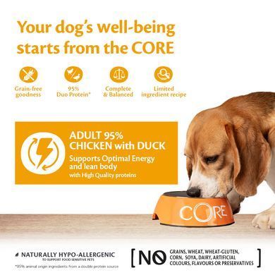 Консервы для собак Wellness CORE 95% Duo Protein Chicken with Duck with Carrots с курицей и уткой, 400 г