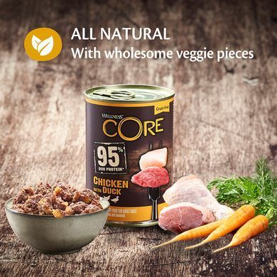 Консервы для собак Wellness CORE 95% Duo Protein Chicken with Duck with Carrots с курицей и уткой, 400 г