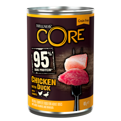 Консервы для собак Wellness CORE 95% Duo Protein Chicken with Duck with Carrots с курицей и уткой, 400 г