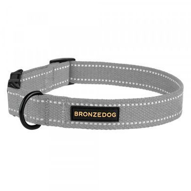 Ошейник для собак BronzeDog Сotton рефлекторный х/б брезент c металлической пряжкой серый