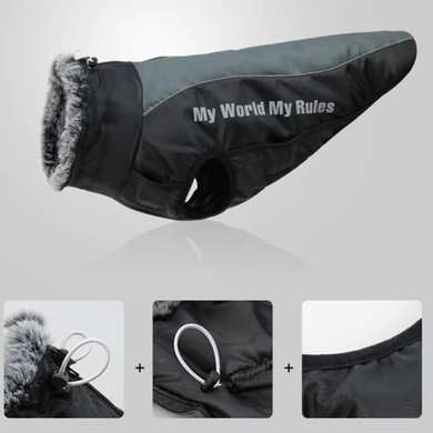 Светоотражающая зимняя толстая куртка для собак Black/Grey, 42 см, 57 см, 46 см, XL