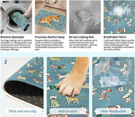 Летняя охлаждающая подстилка для собак Derby Ice Silk Summer Pet Cooling Mat Dog Pattern - Blue, 85х120 см