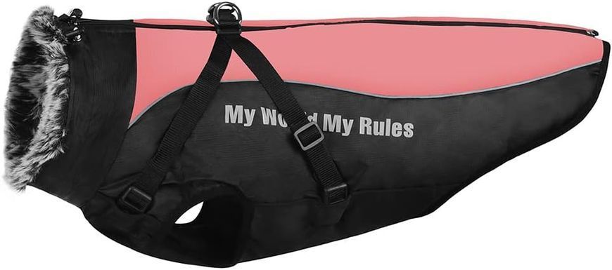 Светоотражающая зимняя толстая куртка для собак My World - My Rules, Peach, 42 см, 53 см, 46 см, XL
