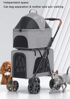 Коляска для 2 животных со съемными переносками Bello LD03F Grey