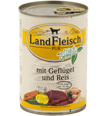 LandFleisch консерви для собак з нежирним м'ясом птиці, рисом і свіжими овочами, 400 г