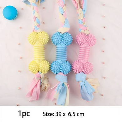 Жувальна іграшка для собак Derby Ribbed bone with cotton rope, Жовтий