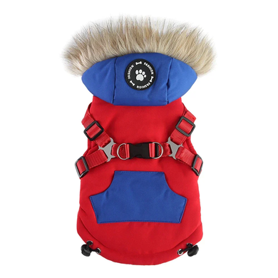 Зимний жилет для собак с капюшоном и мехом Derby Red/Blue, 24 см, 34 см, 24 см, S