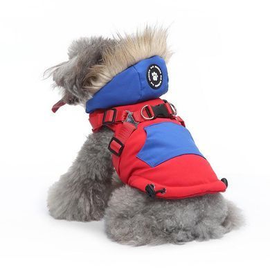 Зимний жилет для собак с капюшоном и мехом Derby Red/Blue, 24 см, 34 см, 24 см, S